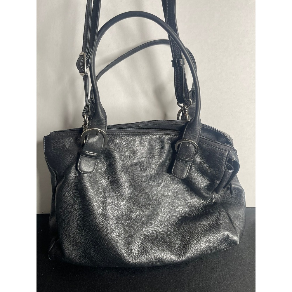Derek Alexander Black Pebbled Leather Multi Compartment Crossbody Satchel Bag‎